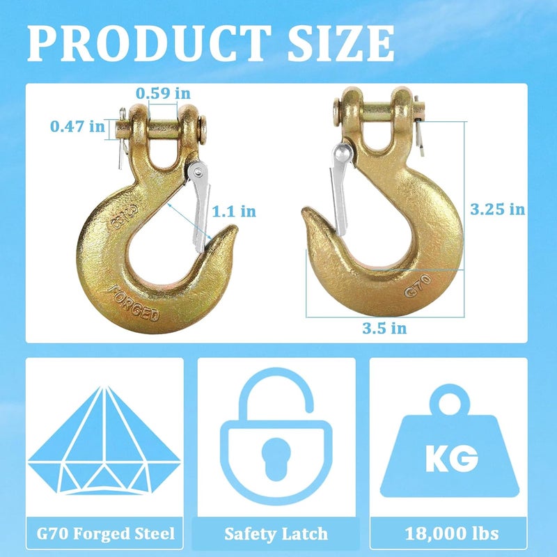APOCHON 4 Pack 3/8 Inch Chain Hooks, Grade 70 Forged Steel Heavy Duty Clevis Slip Hook with Safety Latch,Safety Trailer Safety Chain Hook for G70 3/8" Transport Chain, 18000lbs Capacity - Image 2